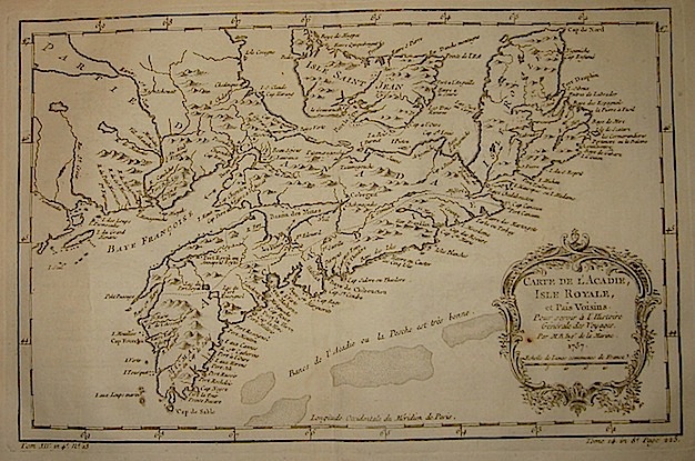 Bellin Jacques-Nicolas (1703-1772) Carte de l'Acadie, Isle Royale, et Pais Voisins... 1757 Parigi
